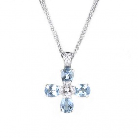 18k White Gold Aquamarine and Diamond Pendant